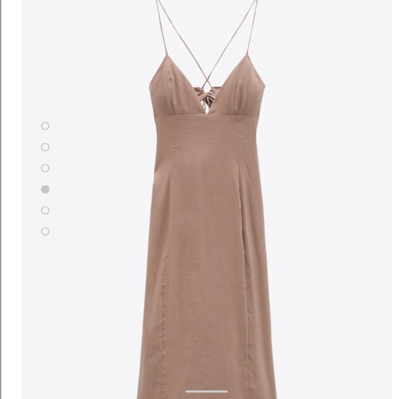 Zara Linen Blend Open Back Halter Tan Sleeveless Dress Size L  New - Picture 2 of 13